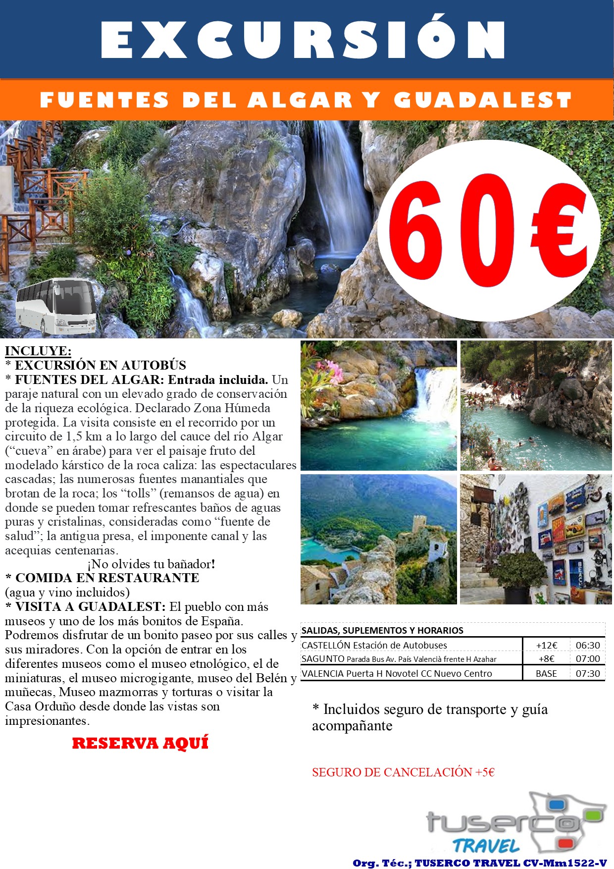 Cartel de Excursión Fuentes del Algar y Guadalest