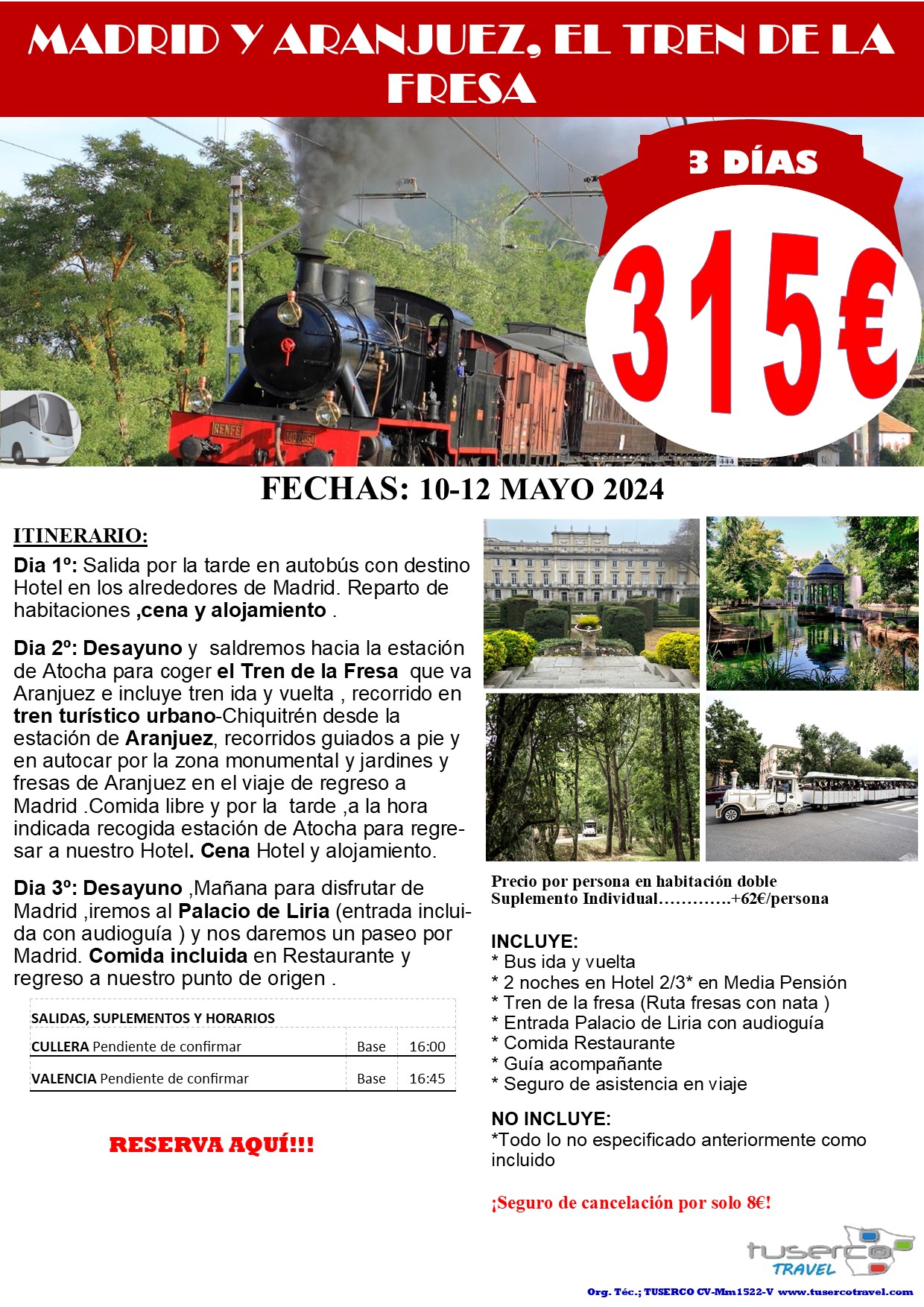 Cartel de Madrid y Aranjuez, tren de la fresa