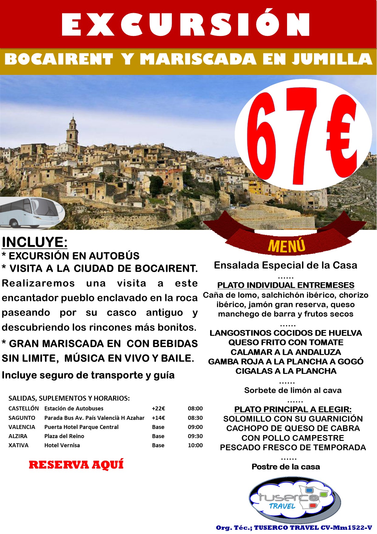Cartel de Excursión Bocairent y Mariscada Jumilla