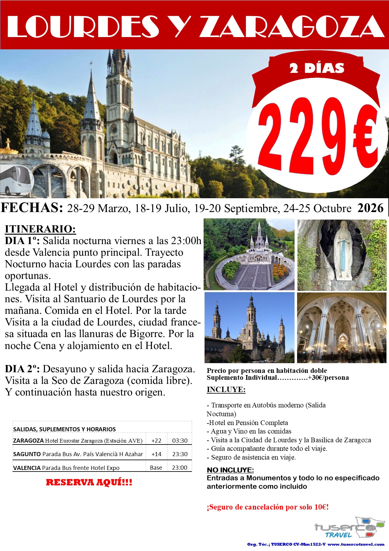 Cartel de Santuario de Lourdes y Zaragoza
