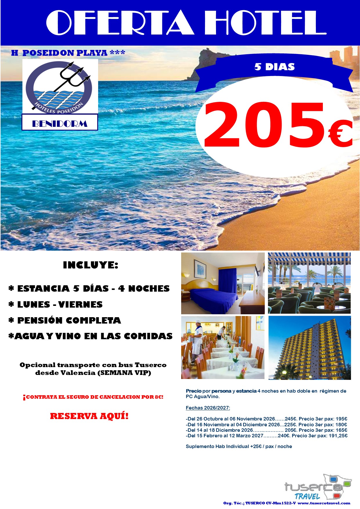 Cartel de Oferta Hotel Poseidon Playa 3* Benidorm