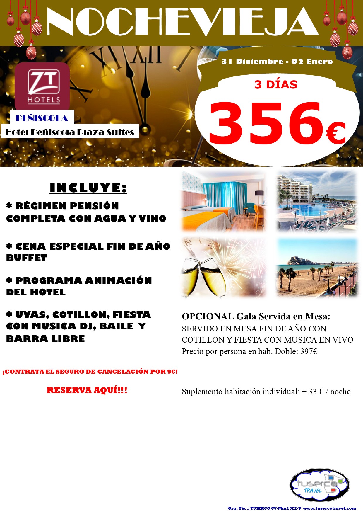 Cartel de Oferta Nochevieja Hotel Peñíscola Plaza Suites 4*