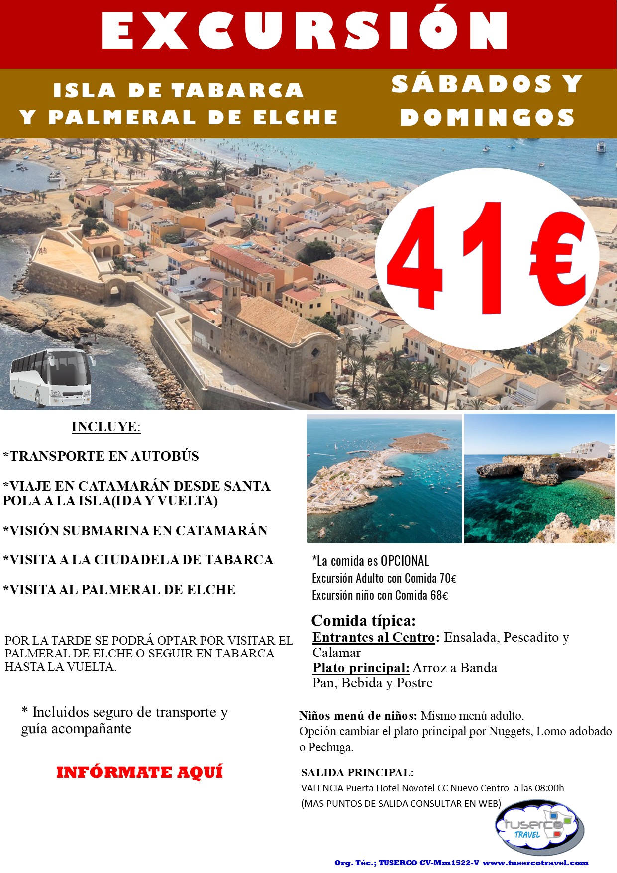 Cartel de Excursión Isla de Tabarca y Palmeral de Elche