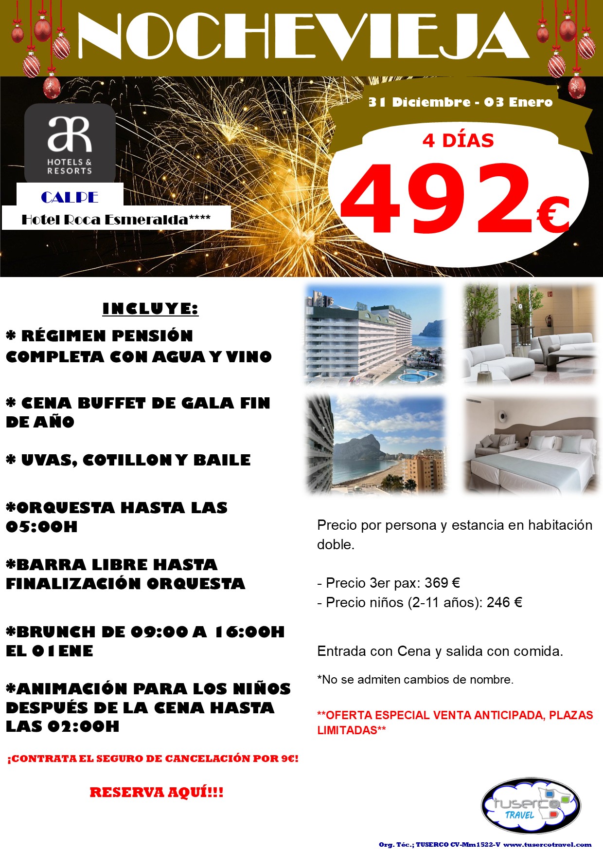 Cartel de Oferta Nochevieja Calpe Hotel Roca Esmeralda 4*