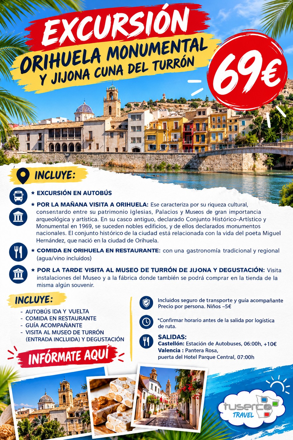 Cartel de Excursión Orihuela Monumental y Jijona cuna del Turrón